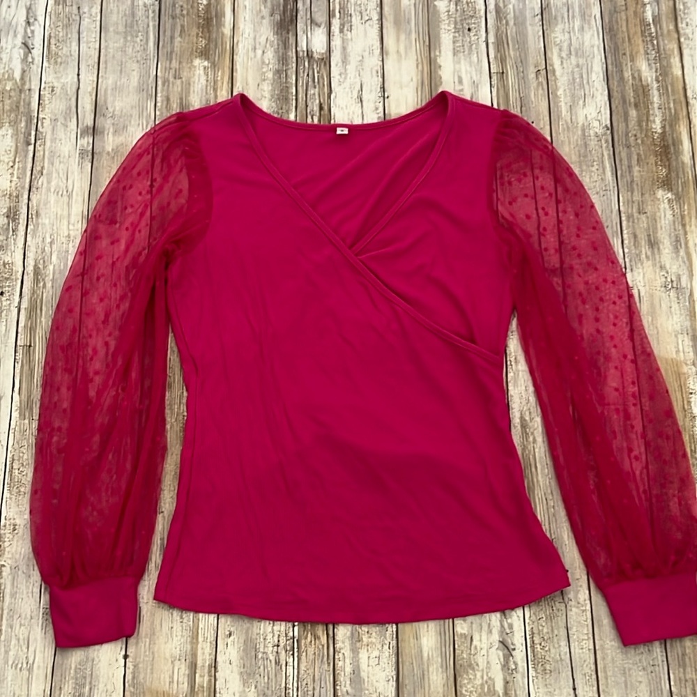Boutique Fuschia Pinka Blouse Long-Sleeve Top Size S